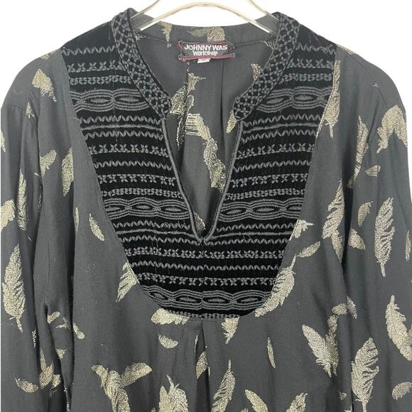 Johnny Was Workshop Feather Velvet Bell Sleeve Top Boho Black Gold Size Medium - Picture 4 of 15
